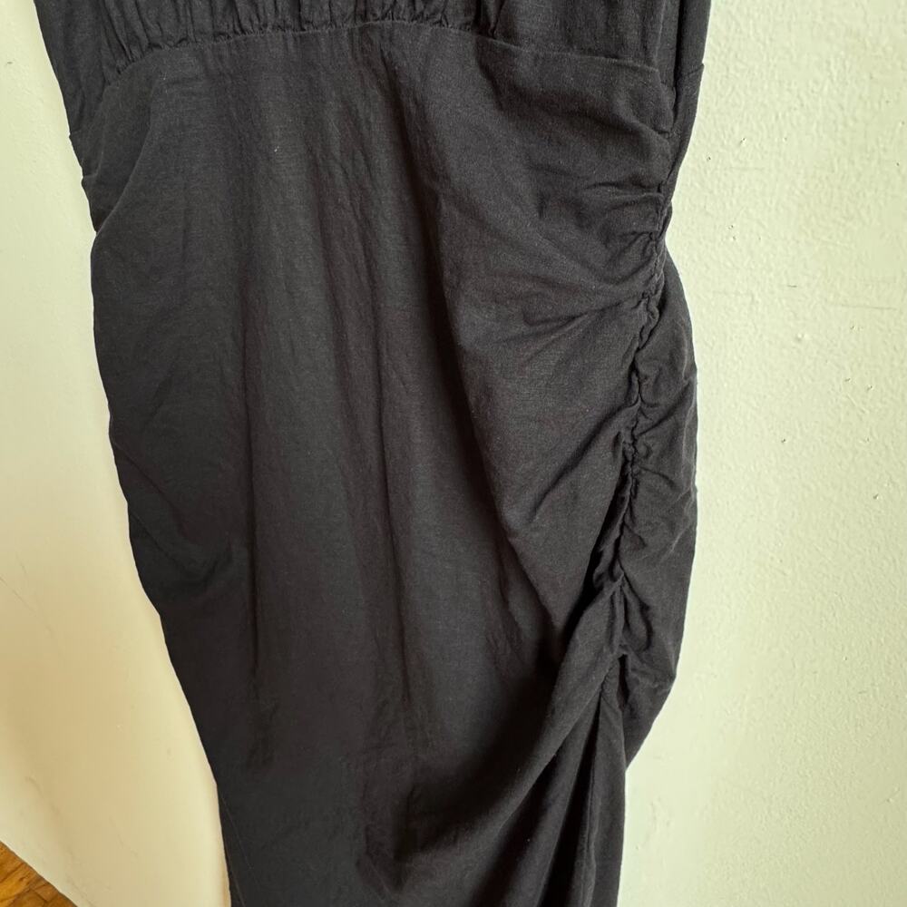 ANTHROPOLOGIE Cap-Sleeve V-neck Ruched Slim Midi Dress in Black - Picture 3 of 8